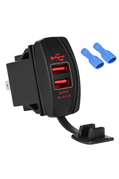 Choice شاحن سيارة LED بضوء أحمر 5 فولت 3.1 أمبير بمنفذ USB مزدوج ومقاوم للغبار ومحول طاقة للهواتف T