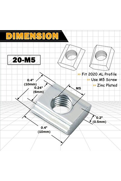 Choice M5 100pcs/set 2020 M3 M4 M5 T Slide Nut Fastener Galvanized T-Slot Nut...
