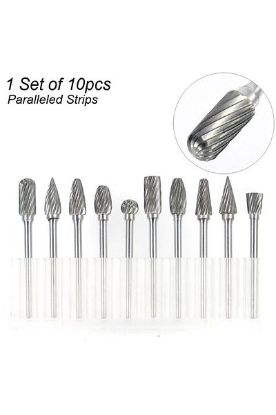 atooltour Single Cut Rotary Carbide Burr Set 1/8" Shank, 1/4" Head Length Tungsten Steel For Woodworking Drill