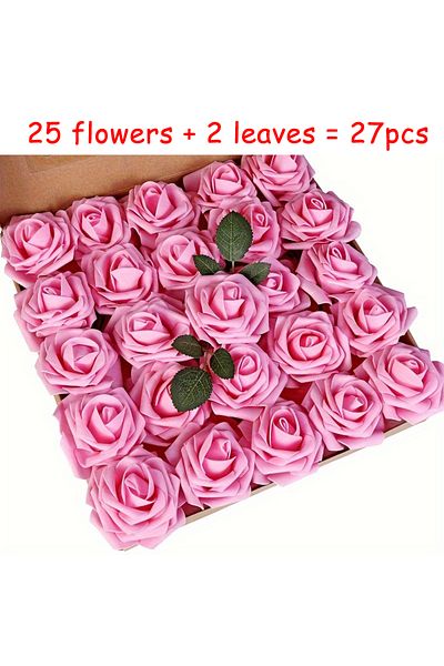 Choice Pink 27pcs Artificial Flowers, Fake Flowers Roses W/stem For Party Diy Wedding Bouquets Centerpieces