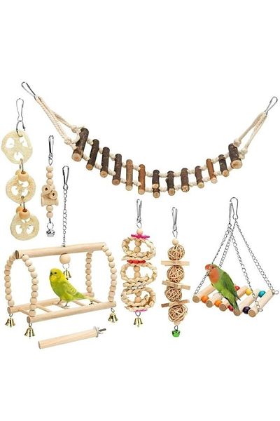 Choice مجموعة مكونة من 8 قطع من ألعاب الطيور الببغائية المصنوعة من الخشب لعض الطيور الأليفة وتدريب الطيور...