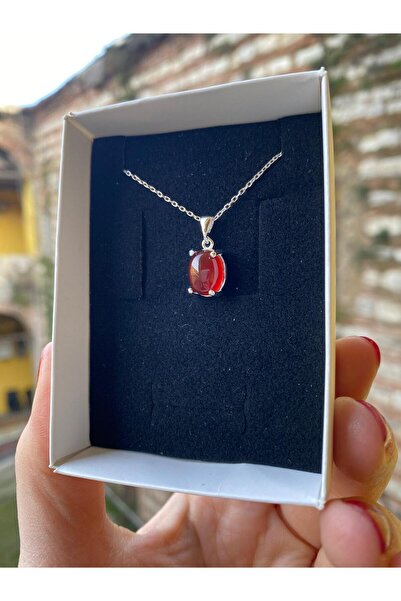 By Atölye Doğal Akik Taşlı Minimal Gümüş Kolye