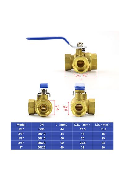 Choice 1/2" L-type 1/4" 3/8" 1/2" 3/4"1" Bsp Female Brass Full Port T-port L-port 3 Way Ball Valve Connecto
