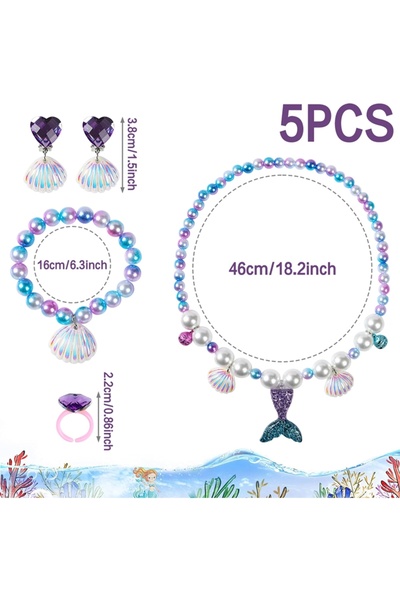 Choice 2 5 قطع/مجموعة قلادة وسوار على شكل صدفة حورية البحر للأميرة للبنات وال...