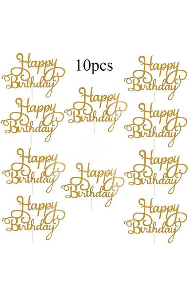 Choice 10pcs-gold 10pcs Multicolor Cake Card Happy Birthday English Party Scene Cake Dessert Table Flag Cak