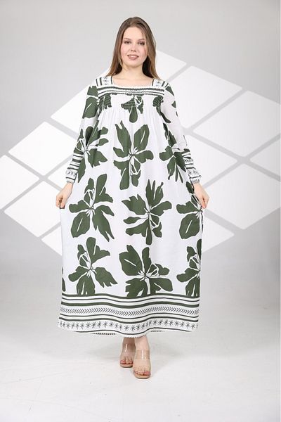 mervemoda Γυναικείο μακρυμάνικο φόρεμα μεγάλου μεγέθους καλοκαιρινό υφαντό