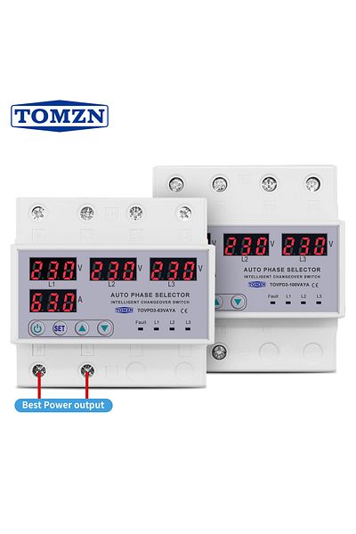TOMZN 63a Phase Selector 100a 63a 3 Phase 3p N Din Rail Phase Selector Adjustable Over And Under Voltage C