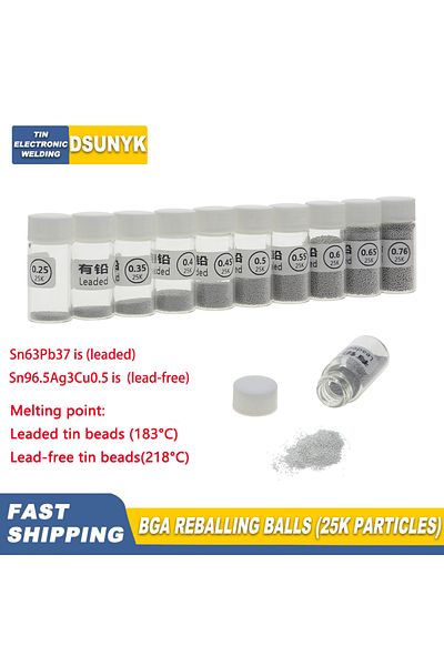 DSUNYK 0.45mm Leaded 25k/bottle Reballing Balls 0.25 0.3 0.35 0.4 0.45 0.5 0.55 0.6 0.76mm Bga Rework Repai