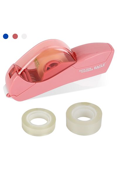 Choice Pink Auto Tape Dispenser Cutter With Tow Roll Tape Portable Stationery Hand Held Tape Holder For Wra