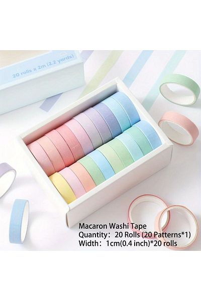 Choice Macaron Washi Tape 20 Rolls Colorful Slim Washi Tape Set 10mm(0.4 INCH) Wide 2m(2.2 YARDS) Long Mask