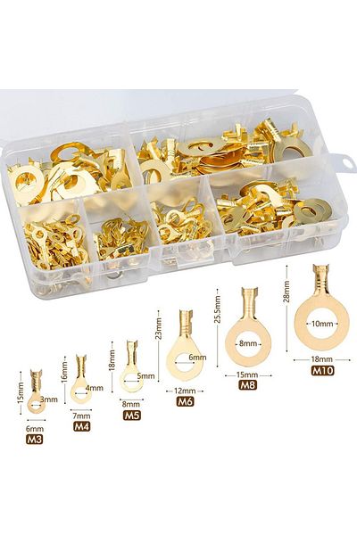 AOKIN 150pcs Boxed Terminal Block Wire Connector M3/M4/M5/M6/M8/M10 O-type Ground Lugs Terminal