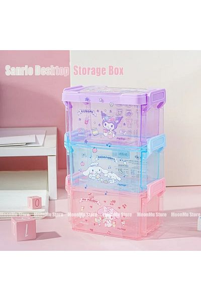 Choice 3Pc/Set Sanrio Desktop Storage Box Cute Kuromi Cinnamoroll Melody Sticker DIY Sundries Cotton Swa...