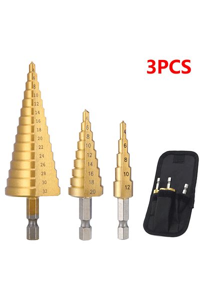 Fbiannely A 3pcs Hss Titanium-coated Spiral Groove Step Drill Bit 4-12 4-20 4-32 Power Tool Step Drill Bits S.