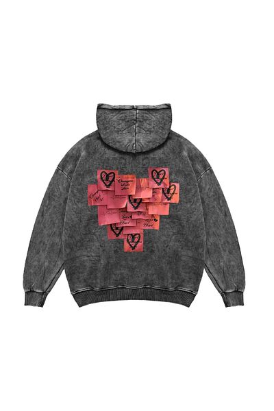Bak Moda Love Printed Oversize Unisex Washable Μαύρο Hoodie