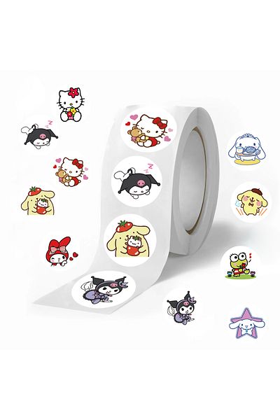 Choice Jjt036 500pcs 500pcs/roll Funny Round Sticker Kawaii Kuromi Cinnamoroll Cartoon Stickers For Kids R