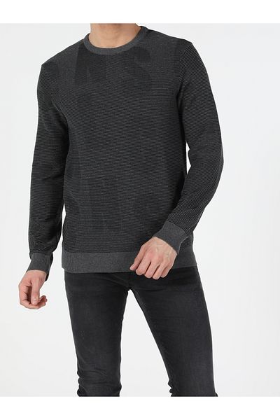Colin's Pulover antracit pentru bărbați, slim fit, cu gât rotund