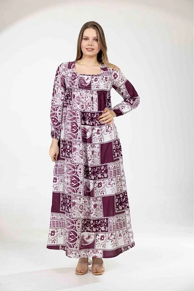 mervemoda Rochie de vară țesută cu mânecă lungă pentru femei