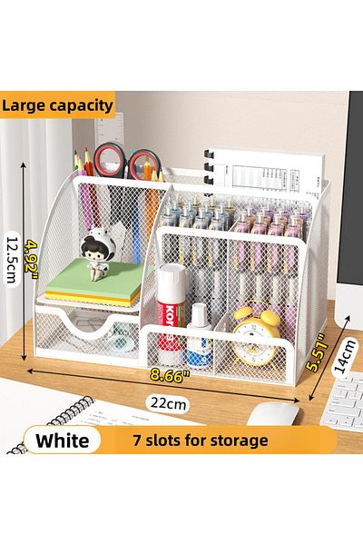 Choice White Desk Stationery Organizer Creative Metal Pen Holder Pencil File Storage Rack 7 Grid Storage Bo