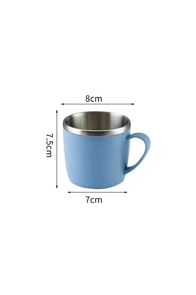 Choice 220ml Azure 1pcs Stainless Steel Cup Wheat Straw Element Small Water Cup Household Anti-hot Anti-dro