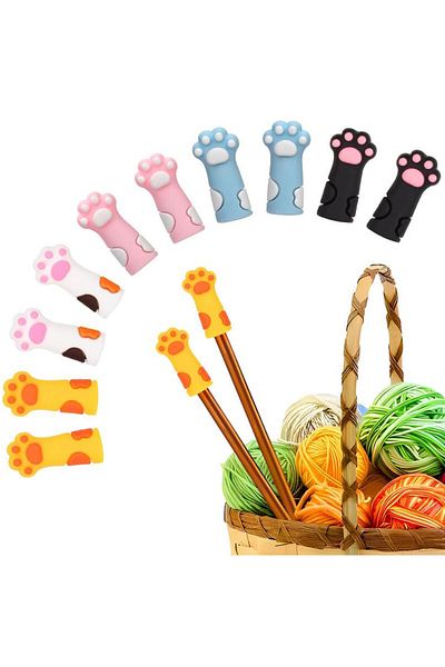 Choice 10 Pcs In Total 5/10/15 Cat Claw Knitting Stopper Multi-color Knitting Needle Point Protection Silic