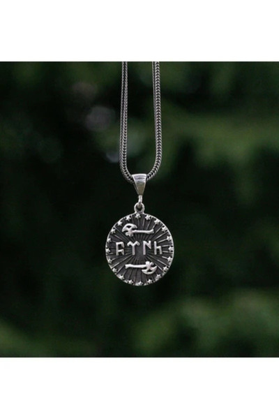 OSMANLI GÜMÜŞ Erkek Gümüş Kolye - 925 Ayar Gümüş Balta Motifli Göktürkçe Türk...