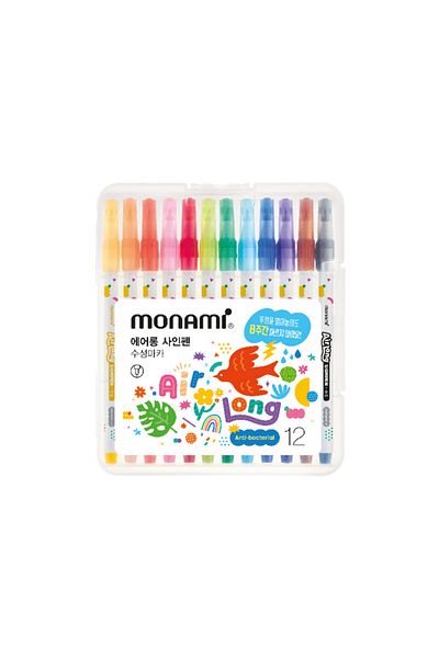 Monami Airlong Felt Tip Pen Set of 12 (Dry Resistant)