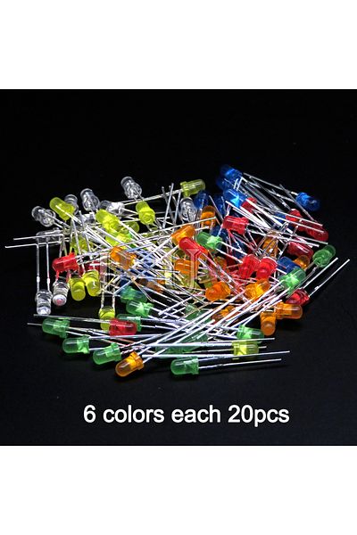 IBUW 6 Colors Each 20pcs 100pcs/lot 3mm Led Diode F3 Assorted Kit White Green Red Blue Yellow Orange