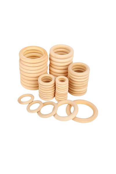 Choice 70mm 5pcs Natural Wood Unfinished Solid Wooden Rings 15-100mm Natural Wood Rings For Macrame Diy Cra