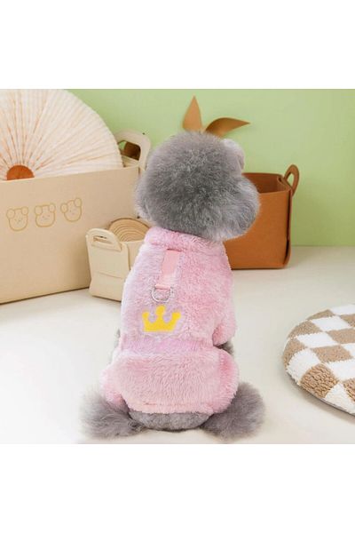 Choice M Pink 1pc Pet Dog Clothes Soft Warm Fleece Dogs Jumpsuits Crown Pattern Pet Clothing For Small Dogs