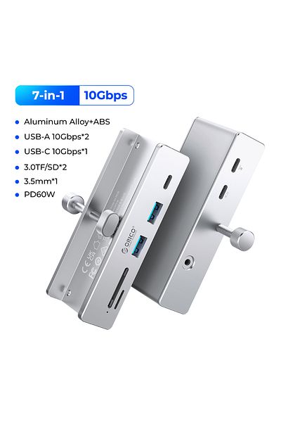 Orico موزع USB 3.2 7 في 1 بسرعة 10 جيجابت في الثانية مع 6 منافذ توسعة مع موصل طاقة بروتوكول 10 جيجابت في الثانية عالي السرعة