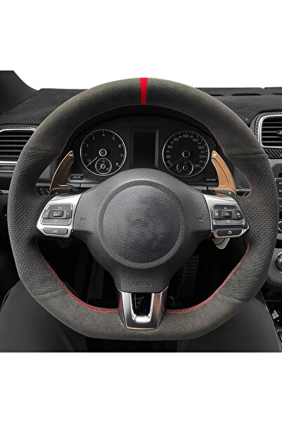 Choice غطاء عجلة قيادة سيارة مخصص من Style 4 من جلد الغزال الأسود لسيارة فولك...