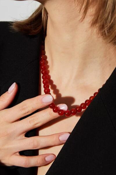 New Obsessions Red Stone Glass Bead Necklace