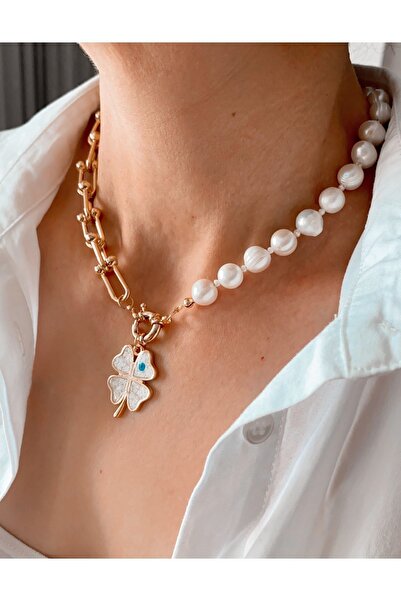 By Saadet Özkanlı Tiffany Zincirli Mine Işlemeli Yonca Inci Kolye( Gerçek 10-...