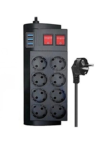 ÇELİKWORK FTR-08 4000W 16A Akım Korumalı 2xAnahtarlı 8'li Priz, 3 USB Portlu,...