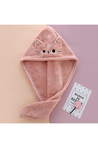 Choice Pink Cute Soft Microfiber Towels Shower Cap Towel Bath Hats Dry Hair Cap Quick Drying Cat Hat For Wo