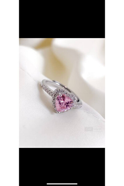 JEWELRY PEMBE KALPLİ 18K BEYAZ ALTIN KAPLAMA 925 AYAR GÜMÜŞ YÜZÜK