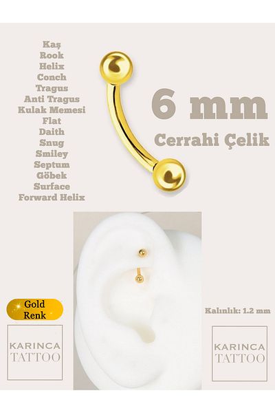 Karınca Piercing Gold Color Eyebrow Ear Tragus Snug Daith Cartilage Helix Piercing 6 Mm Smallest Size
