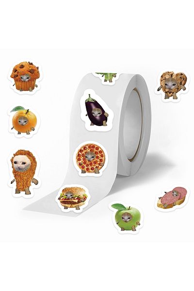 Choice 500pcs 500pcs/roll Cute Food Cat Cartoon Sealing Stickers Creativity Diy Pvc Laptop Decals Decoratio