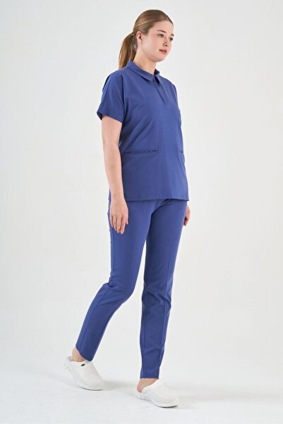 Owlet Medikal ελαστικό ύφασμα Σκούρο μπλε κοστούμι με γιακά πόλο