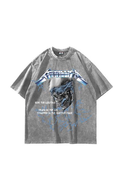 Sokak Butik Μπλουζάκι RideTheLighting-Metallica με μοτίβο λευκό Unisex Oversize
