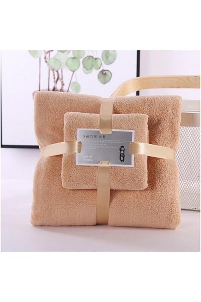 Choice 70x140cm 35x75cm Brown 2pc Bath Towels Set Super Soft Highly Absorbent Quick-drying Coral Velvet Bat