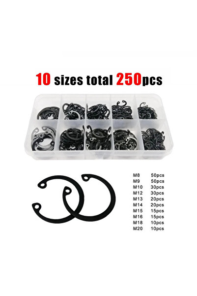 Choice 250 قطعة من الفولاذ الأسود 65mn من النوع C، مشبك ثقب داخلي، حلقة تثبيت، مزيج M8 M9 M10 M12 M13M14M15M16M1