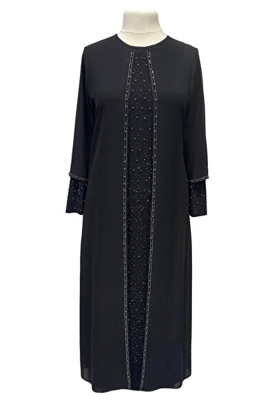 HESNA Чорна Arya з круглим коміром, елегантна, з каменями, великий розмір, ве...