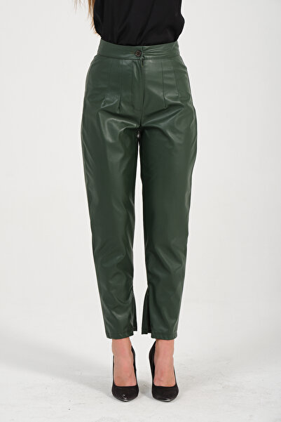 Shahiqa Paçası Fermuarlı Sunı Derı Pantolon