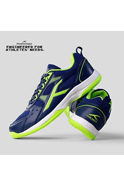 Hundred Raze Non-marking Badminton Shoes For Men | Navy Blue/lime, Uk 10/us 11/eu 44 | Polyester, Rubber