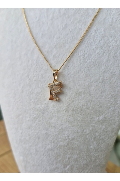 Home Çelik F harfi zirkontaşlı ikili görünen kolye