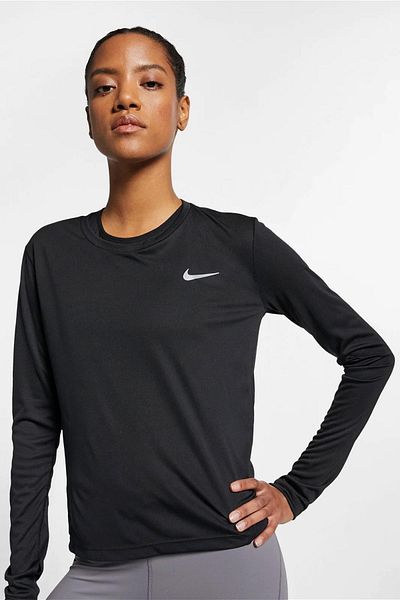 Nike Φούτερ Miler Dri Fit - Μακρύ μανίκι, πάνελ πλάτης, μαύρο μπλουζάκι προπόνησης για τρέξιμο