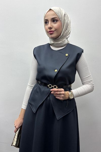 Tesettür Diyarı Women's Scuba Fabric Waistband Detailed Vest Set