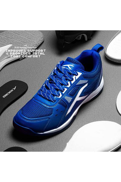 Hundred Raze Non-marking Badminton Shoes For Men | Blue/white, Eu 44/uk 10/us 11 | Polyester, Rubber