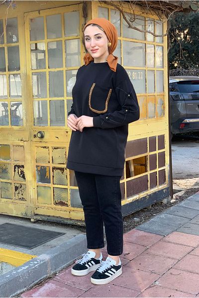 Moda Rosa 25K4446 - Black - Modal Embroidered Pocket Tunic